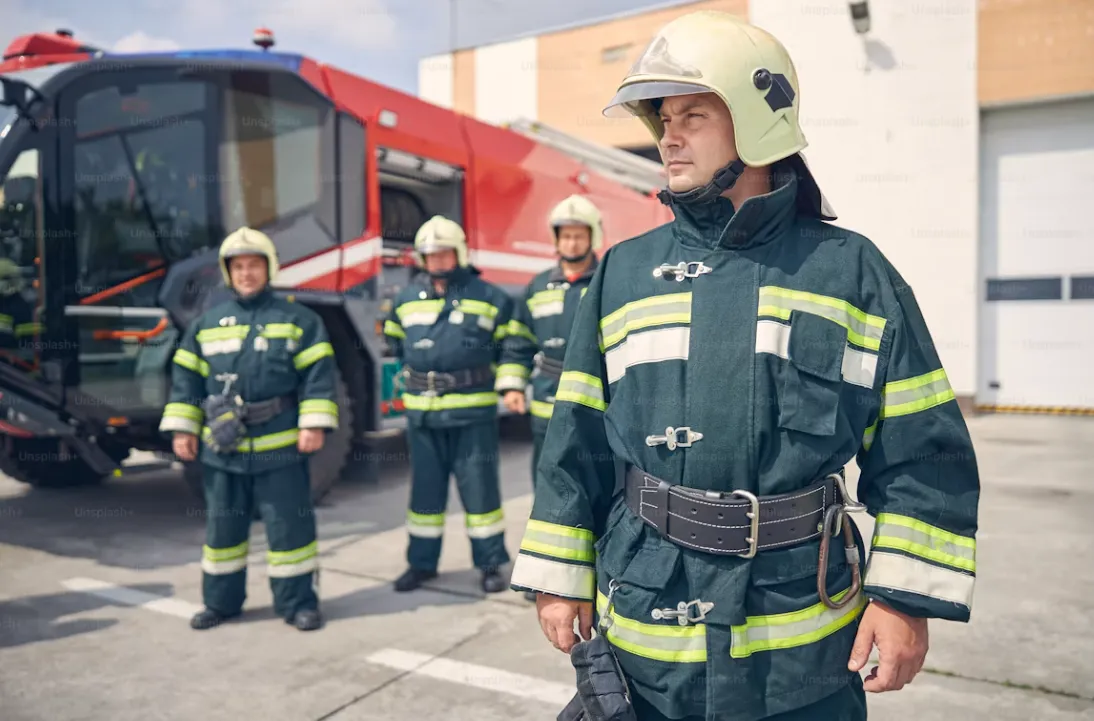 Firefighter in full turnout gear during structural firefighting operations
